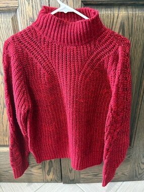 John + Jenn Red Cable Knit Turtleneck Sweater